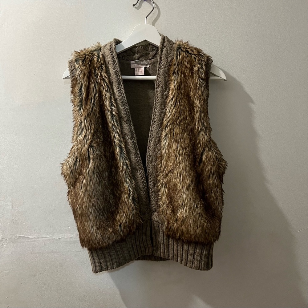 Faux Fur Vest with Knit Trim